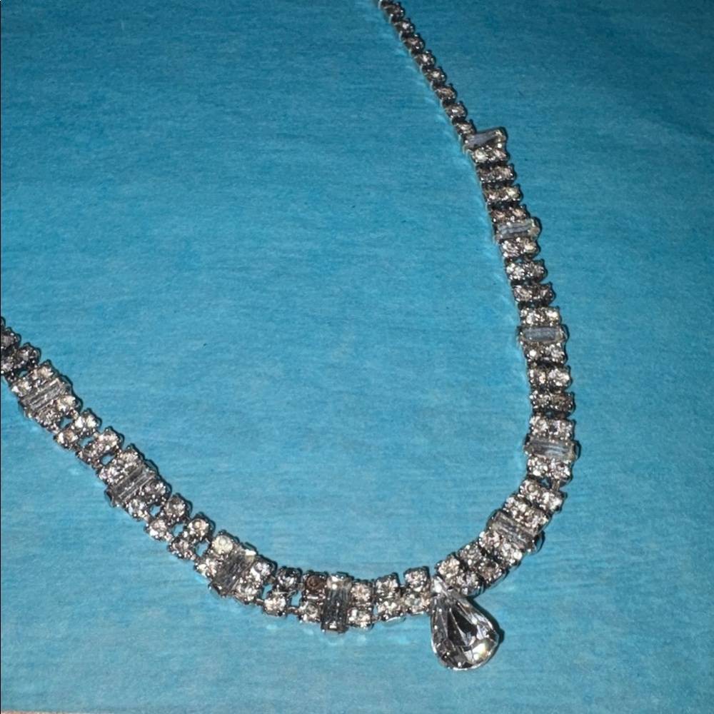 1940s Coro, baguette with brilliant and pear, cut crystals, silver tone